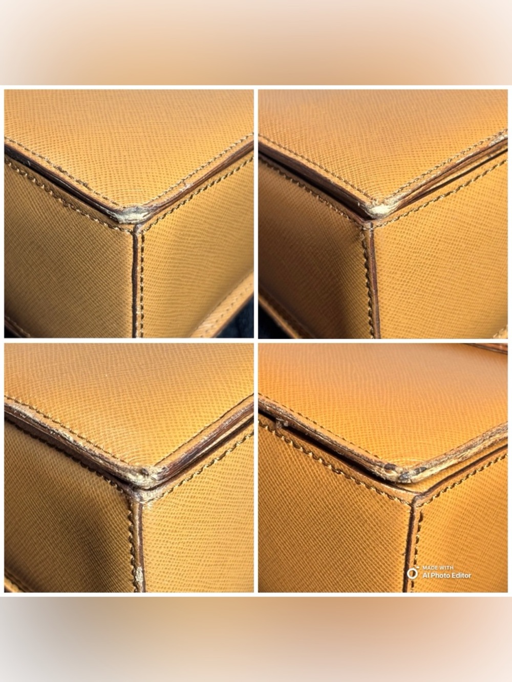 Vintage CELINE Camel Saffiano Accordion Flap Bag | Red Interior | Made in Italy - Picture 9 of 11